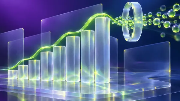 Abstract glass staircase and flowing arrival curves in lime, purple, and blue representing JMeter thread and arrival rate load models