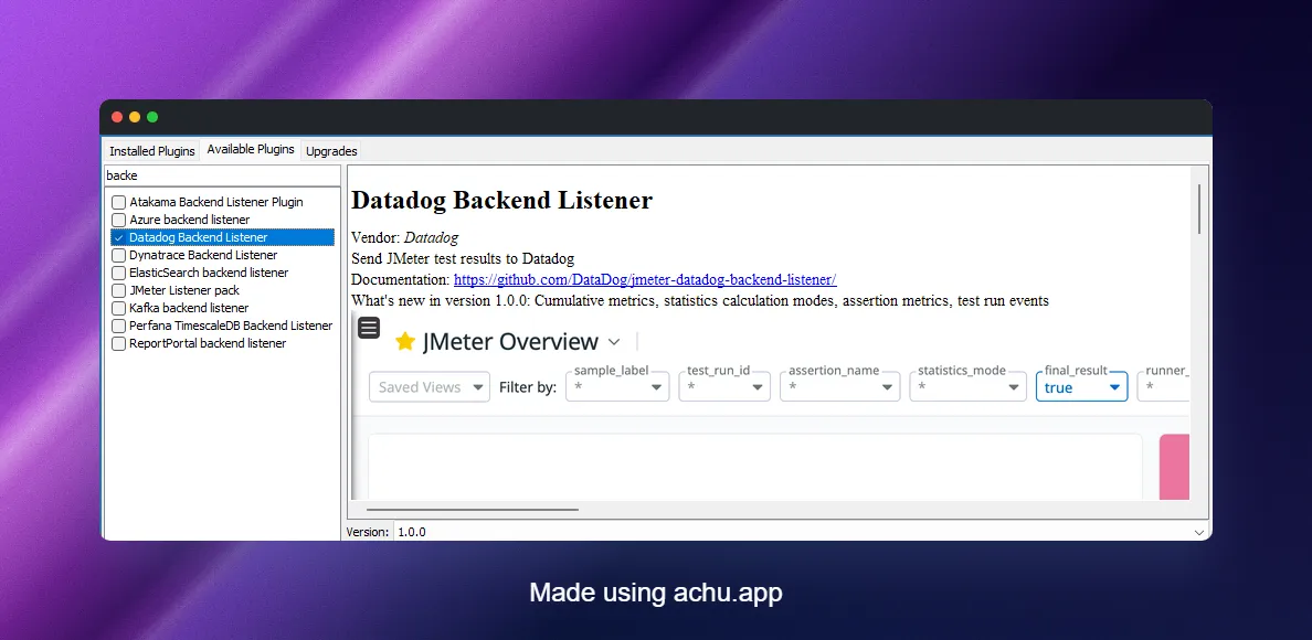 Datadog Backend Listener in JMeter Plugins Manager