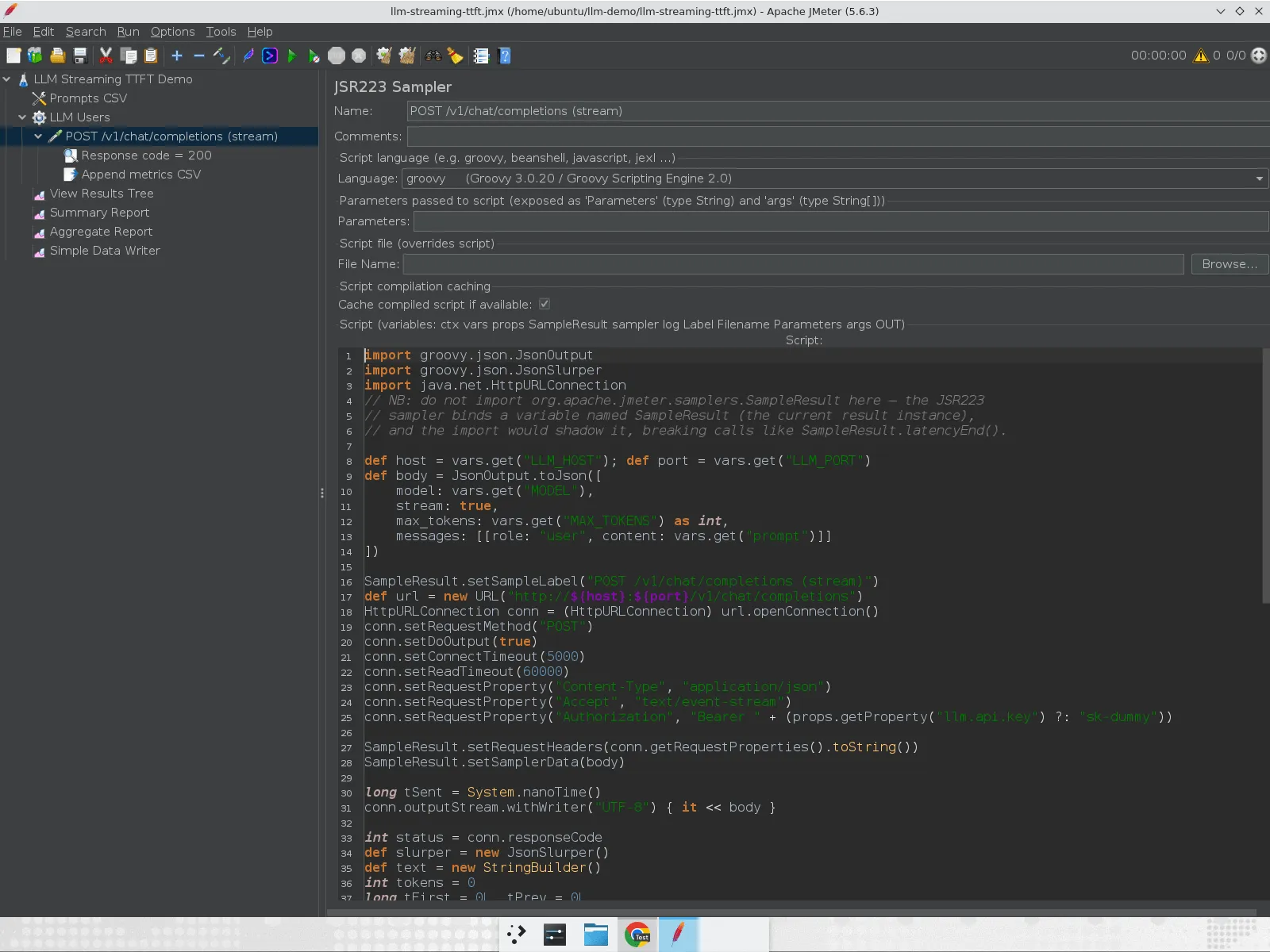JSR223 Sampler with the Groovy streaming script in JMeter