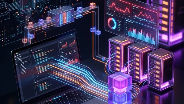 Abstract illustration of AWS SQS, Kinesis, and JMeter testing with LocalStack