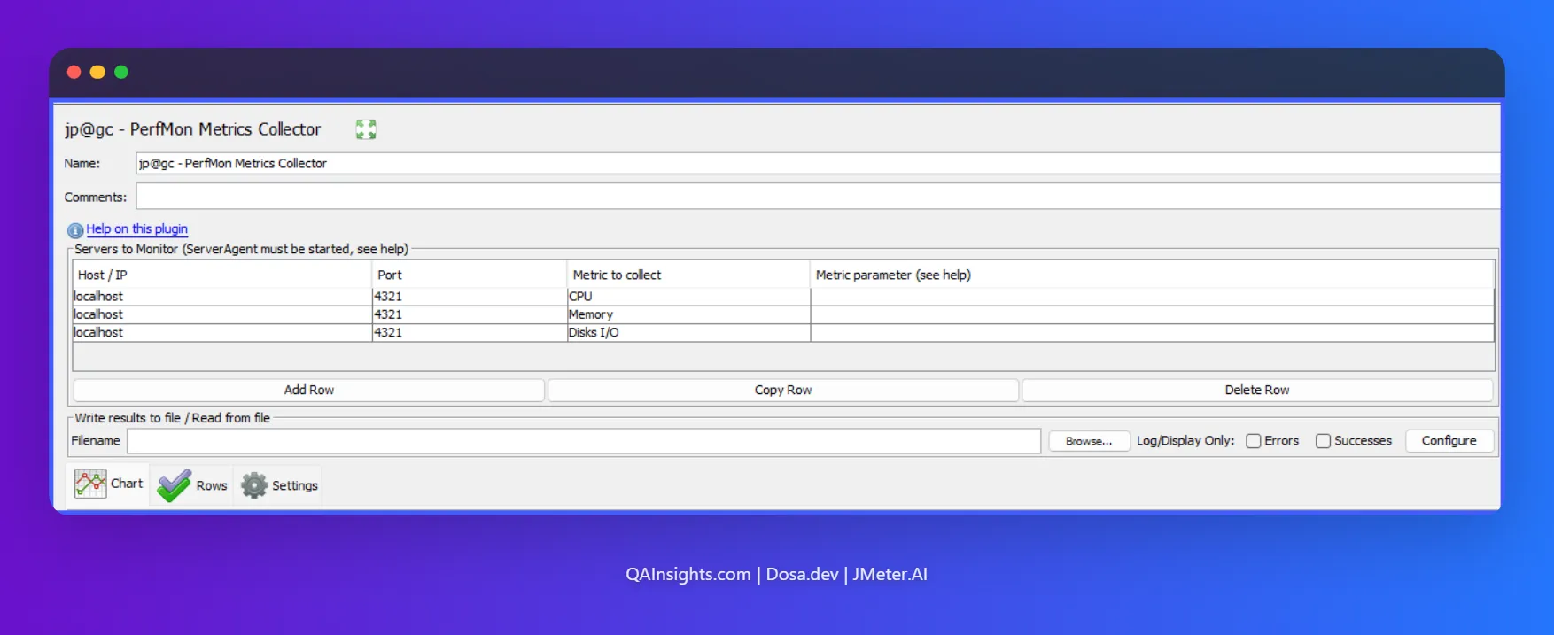 JMeter PerfMon Metrics Collector Configuration UI
