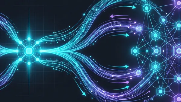 Abstract visualization of WebSocket real-time data streams and network nodes